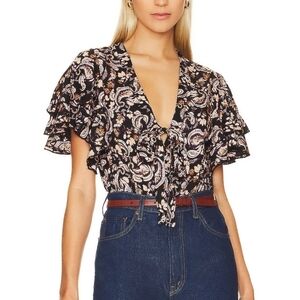Free People Black and White Paisley Bodysuit